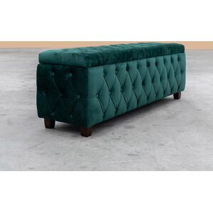 R&M Furnishers Rig Ottoman Bench with Storage and Square Wooden Legs Coffee Table - Plush Velvet Chesterfield Blanket Box Emerald Green Plush Velvet 45cm H x 120cm W x 40cm D Image