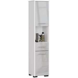 Ebern Designs Floreta 140Cm H Free-Standing Tall Bathroom Cabinet White/Metallic Gloss 140cm H X 30cm W X 30cm D Image