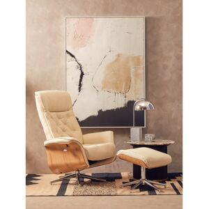 George Oliver Zora Faux Leather Manual Swivel Recliner with Ottoman ivory 112cm H X 83cm W X 81cm D Image