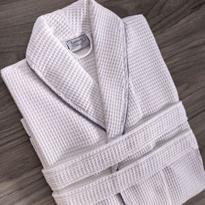 Leruum Bathrobe Waffle Dressing Gowns Unisex Kimono Robe Cotton Lightweight White S/M Image