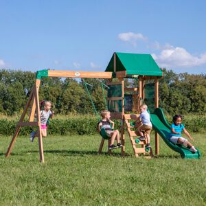 Backyard Discovery Buckley Hill Cedar Wooden Swing Set with 2 Swings and 1 Slide Green;Brown Wood Image