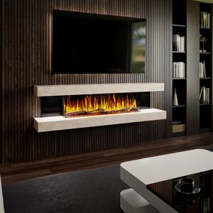 Evolution Fires Vegas 72-Inch Wall Mounted Electric Fireplace   Venetian Stone   Fully Assembled   3-Sided Panoramic Flame   Remote Control   Led Side Lights Beige Image