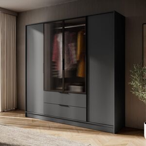 Brayden Studio Natural Warmth: Cayslee Hinged Door Wardrobe 206cm Glass in Oak Artisan Graphite 200cm H X 206cm W X 51cm D Image