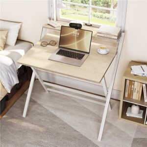 17 Stories Foldable Computer Desk Light Natural Wood/White Image