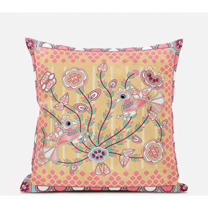 AmritaSen Indoor / Outdoor Floral Square Cushion With Filling Muted Yellow/Peach/White 66cm H x 66cm W Image