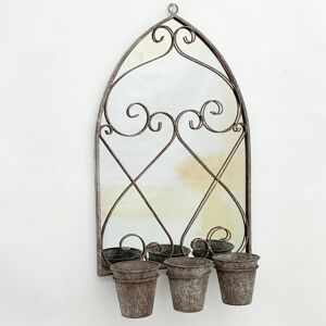 Brambly Cottage Arched Rusty Garden Mirror with 3 Planters Grey 78cm H X 45cm W X 15cm D Image