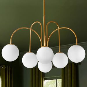 Canora Grey Spoffo 6-Light Contemporary Gold Sputnik Ceiling Light Frosted White Glass Globe Bubble Chandelier Lamp Gold Image