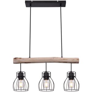 Zipcode Design Linear Pendant Light Cherita 3-bulb Black/Natural 25cm H X 60cm W X 15cm D Image