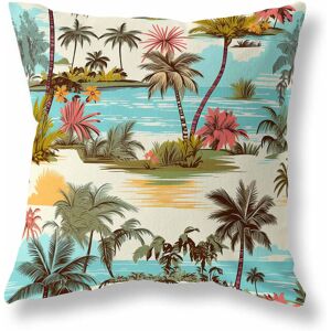 AmritaSen Tropical Beach Square Cushion With Filling Blue/Brown/Pink 41cm H x 41cm W Image