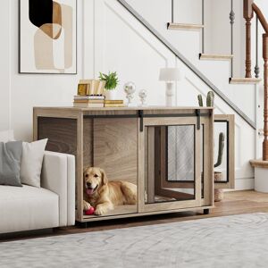 PawHut Furniture Style Crate with 2 Doors Brown Large (50-95lbs) Image