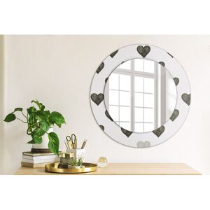 East Urban Home Huldar Round Glass Framed Wall Mounted Accent Mirror Black and White Abstract Hearts 50cm H x 50cm W Image
