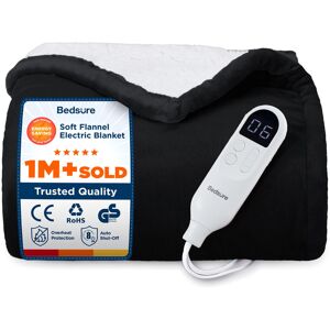 Bedsure Heated Blanket Electric Throw with 10 Time Settings, 6 Heat Settings, Overheat Protection Black 130cm W X 160cm L Image