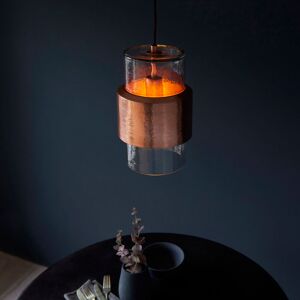 Rio Alzahraa 1 - Light Single Cylinder Pendant Hammered copper plate & textured clear glass 30cm H X 19.5cm W Image