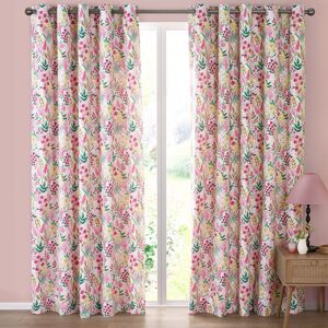 Catherine Lansfield Tilly Floral Fully Reversible Eyelet Curtains Pink 66cm W X 229cm H Image