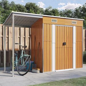 Dakota Fields Broghin Garden Shed with Extended Roof Outdoor Tool Shed Storage Shed Steel Light Brown 277cm W X 280.67cm D X 181cm H Image