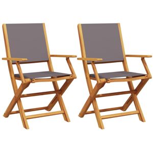 Lark Manor Vidaxl garden chairs, set of 2 in beige, solid acacia wood and fabric Anthracite 91cm H X 54cm W X 57cm D Image