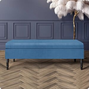 R&M Furnishers Safar Plain Upholstered Plush Velvet Ottoman Storage Bench with Black Turned Wooden Legs Duck Egg 40cm H x 137cm W x 40cm D Image