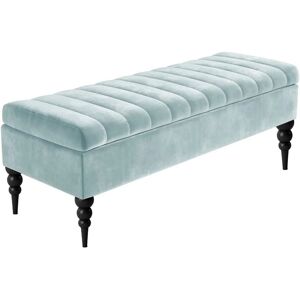 R&M Furnishers Sierra Striped Ottoman Storage Bench - Upholstered Plush Velvet Shoes Bench with Turned Wooden Legs Silver 40cm H x 90cm W x 40cm D Image