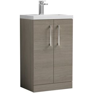 Nuie Arno 505mm Free-standing Single Bathroom Vanity with Vitreous China Vanity Top Solace Oak 840mm H X 505mm W X 360mm D Image