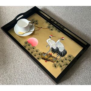 World Menagerie Filbert Gold Leaf Hand Painted Serving Tray Brown 53.5cm W X 33cm D X 10.2cm H Image