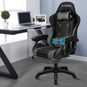 ELFORDSON Adjustable Ergonomic Faux Leather Swiveling PC & Racing Game Chair with Footrest Grey 117cm H X 65cm W X 53cm D Image
