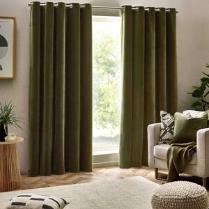 Yard Heavy Chenille Room Darkening Eyelet Curtains Olive 117cm Width x 183cm Drop Image