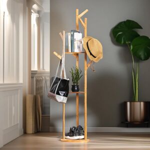 Mason Furniture Natural Bamboo 9 Hook Coat Stand Freestanding Coat Rack Hat Stand Umbrella Holder Entryway Hallway Brown 164cm H X 34.5cm W X 34.5cm D Image