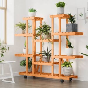 Marlow Home Co. Noan Rectangular Multi-tiered Solid Wood Plant Stand Brown 115cm H X 110cm L X 25cm D Image