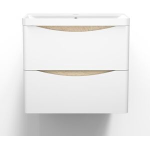 17 Stories 600mm Bathroom Vanity Unit with Resinous Sink Wall-mounted Matt White and Oak Storage Cabinet White 500mm H X 590mm W X 345mm D Image