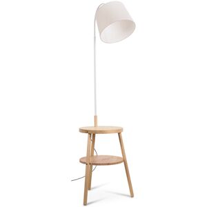 George Oliver Lompico Dark Wood Side Table Shelved Tripod Floor Lamp with Fabric Shade & Bulb White 167cm H X 43cm W X 43cm D Image