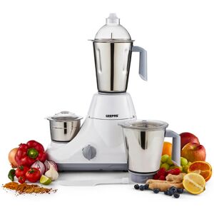 GEEPAS 750W 3-in-1 Mixer Grinder Stainless Steel Jars & Blades 3 Speed Control, Perfect for Chutney, Dry & Wet Fine Grinding Mixing Overload Protectio White;Grey 1,500ml Image