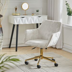 Etta Avenue Aeliana Soft Velvet Swivel Desk Chair Office Chair Creamy White 60cm W X 50cm D Image