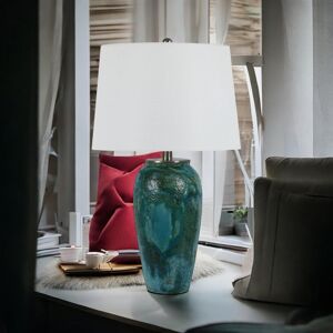 Metro Blue Ceramic Table Lamp And Shade Blue 67cm H X 38cm W X 38cm D Image