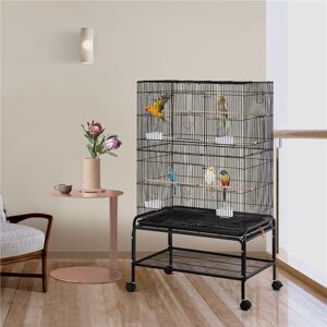 Yaheetech 134.5Cm Steel Flat Top Floor Bird Cage with Wheels Black 134.5cm H X 79cm W X 49cm D Image