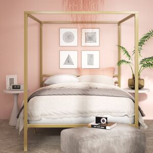 Etta Avenue Toulouse Metal Platform Bed frame with Canopy Frame Gold Double (4'6) Image