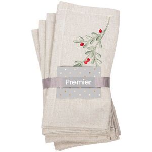 Premier Set of 4 Embroided Chambray Holly Berry Napkins Image