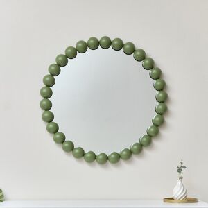 Large Round Olive Green Bobble Bobbin Wall Mirror 80cm x 80cm Material: Mirrors Image