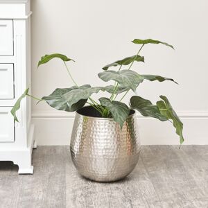 Medium Silver Hammered Metal Planter Material: Garden Image