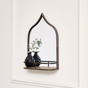 Rustic Metal Arched Mirror With Gold Shelf - 48cm x 30cm Material: Mirrors Image
