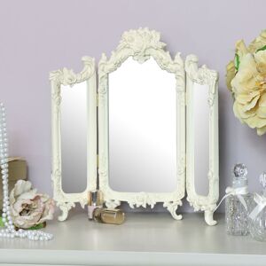 Small Ornate Cream Rose Triple Mirror  - 38cm x 38cm Material: Mirrors Image