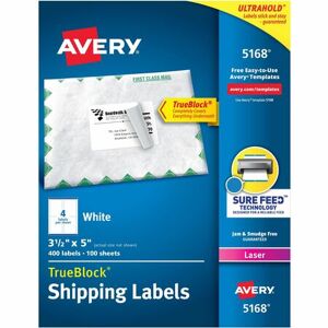 Avery Shipping Labels, Sure Feed, 3-1/2" x 5" , 400 Labels (5168) Image