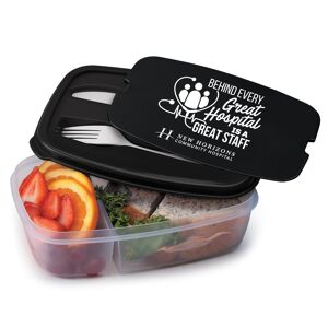 Positive Promotions 100 Behind Every Great Hospital Is a Great Staff 2-Section Food Containers with Utensils - One-Color Personalization Available Image