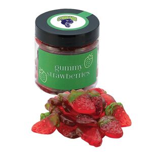 Positive Promotions 50 Gummy Strawberries Candy Jar Single - Full-Color Personalization Available Image