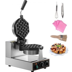 VEVOR Commercial Bubble Waffle Maker, Hexagonal Mould, 1200W Egg Bubble Puff Iron w/ 360°Rotatable 2 Pans & Bent Handles, Stainless Steel Baker w/ Non-Stick Teflon Coating, 50-300℃/122-572℉ Adjustable Image
