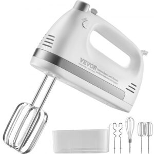 VEVOR Electric Hand Mixer, 5-Speed, 250 Watt Portable Electric Handheld Mixer, with Turbo Boost Beaters Dough Hooks Whisk Storage Case, Baking Supplies for Whipping Mixing Egg Cookie Cake Cream Batter Image