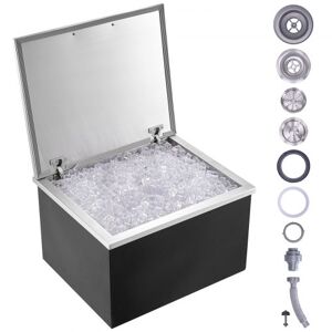 VEVOR Drop in Ice Chest, 28"L x 16"W x 17"H Stainless Steel Ice Cooler, Commercial Ice Bin with Hinged Cover, 40 qt Outdoor Kitchen Ice Bar, Drain-pipe and Drain Plug Included, for Cold Wine Beer Image