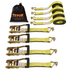 VEVOR Ratchet Tie Down Straps (4PK), 10000 lb Break Strength, Double J Hook Includes 4 Premium 2" x 27' Rachet Tie Downs with Padded Handles, for Moving Securing Cargo, Appliances, Lawn Equipment Image