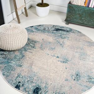 JONATHAN Y Contemporary Pop Cream/Blue 6 ft. Round Modern Abstract Vintage Area Rug Image