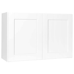 Hampton Bay Shaker 36 in. W x 12 in. D x 24 in. H Assembled Wall Bridge Kitchen Cabinet in Satin White with Shelf Image