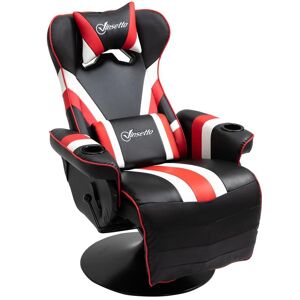 Vinsetto Modern Black/White/Red PVC Gaming Chair Racing Style Computer Reclining Chair with Lumbar Support Image